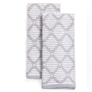 CUISINART Bearing Sea Gray White Bleach Friendly Cotton Tea Kitchen Towels 2 pk